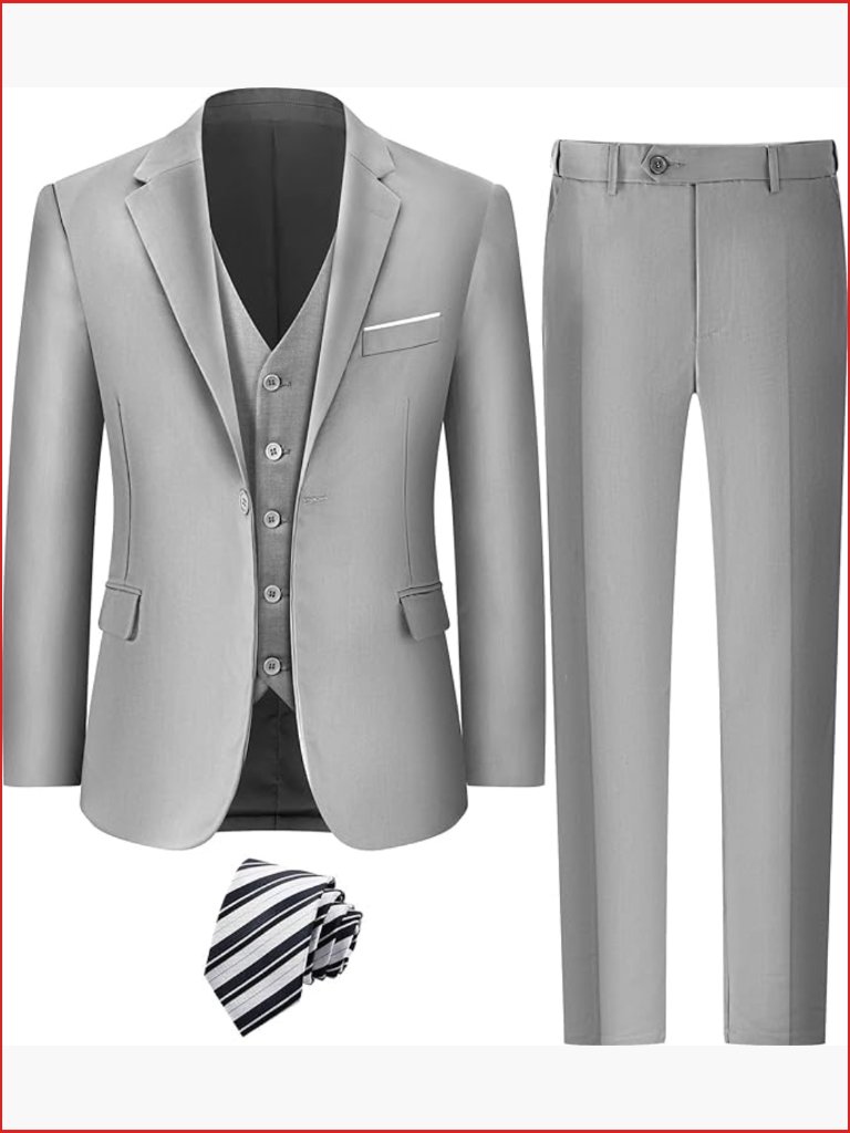 Men's 3 Piece Slim Fit Suit Tuxedo Set Blazer Vest Pants Tie